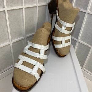 Callisto Sz 8W White Sandals of California Block Heels